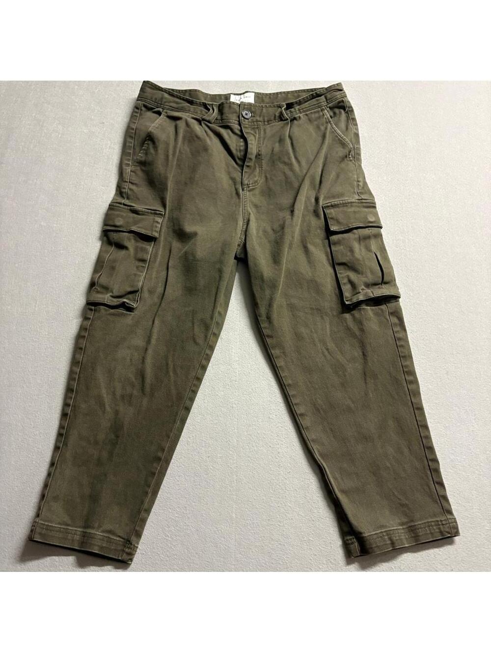 I Love Ugly Cargo Pants Womens Large Green Cotton Blend Cropped Utility